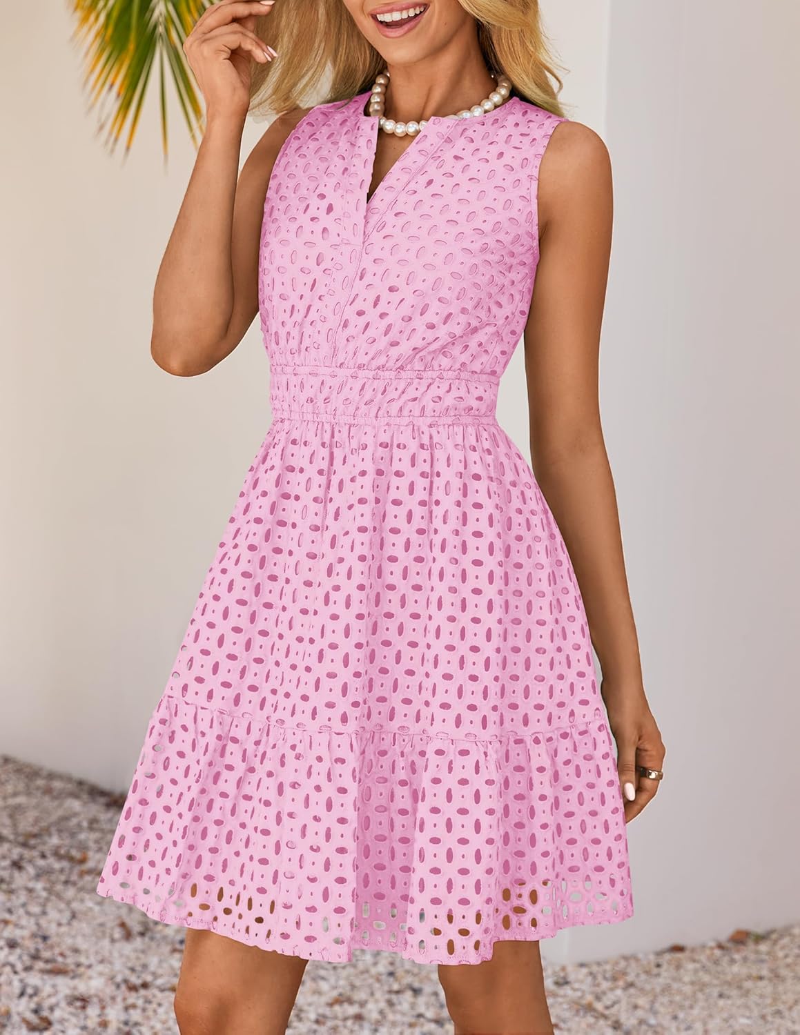 Women's Elegant Sleeveless Hollow Out Casual Mini Dress