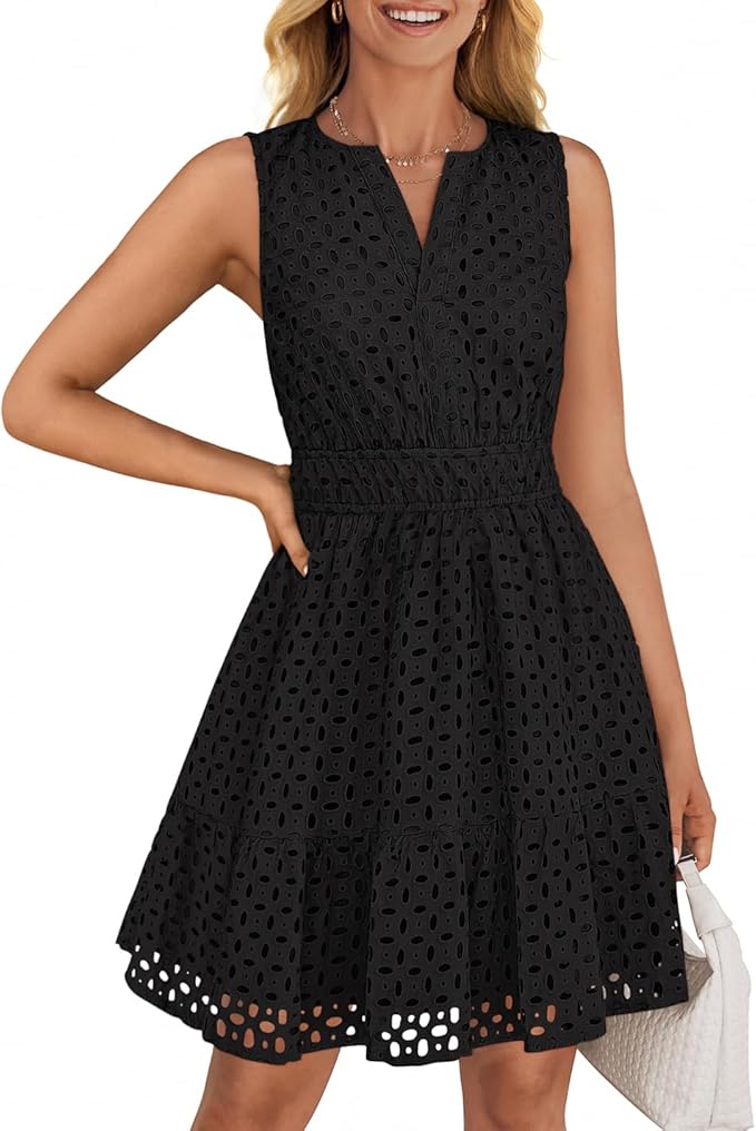 Women's Elegant Sleeveless Hollow Out Casual Mini Dress