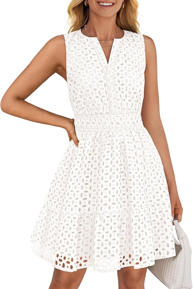 Women's Elegant Sleeveless Hollow Out Casual Mini Dress