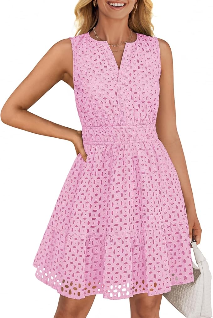Women's Elegant Sleeveless Hollow Out Casual Mini Dress