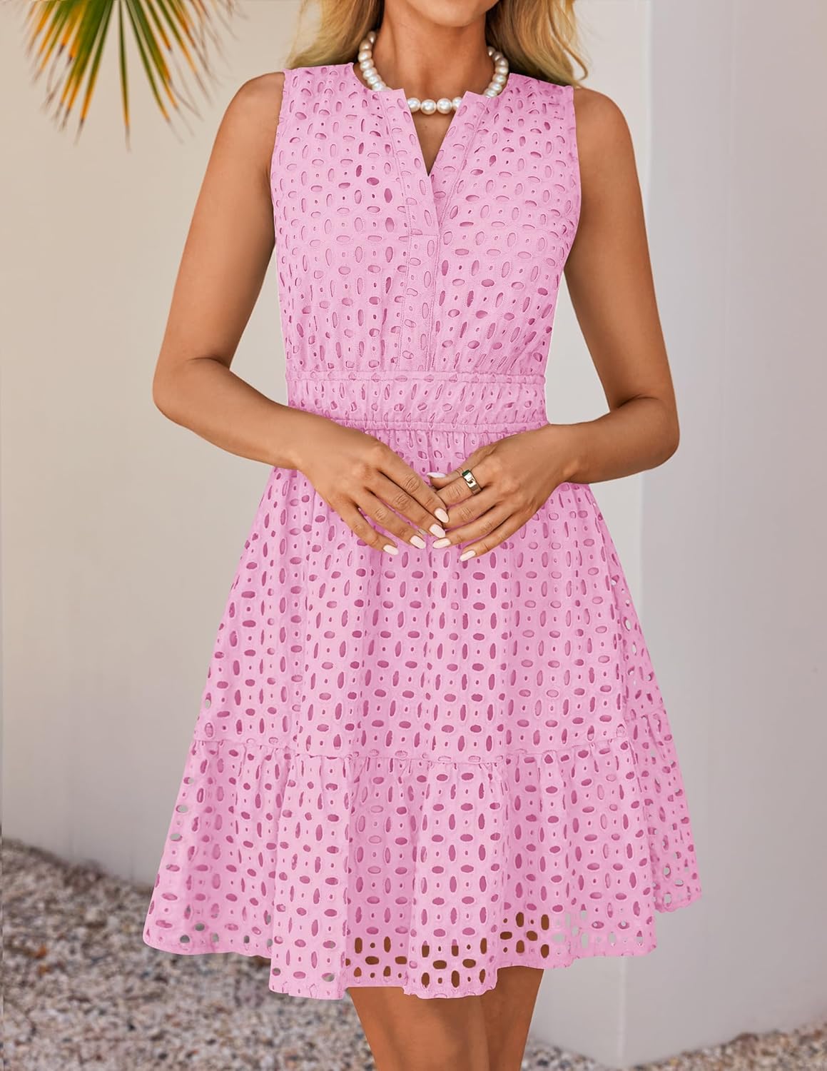 Women's Elegant Sleeveless Hollow Out Casual Mini Dress
