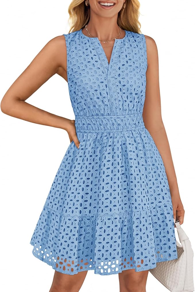 Women's Elegant Sleeveless Hollow Out Casual Mini Dress