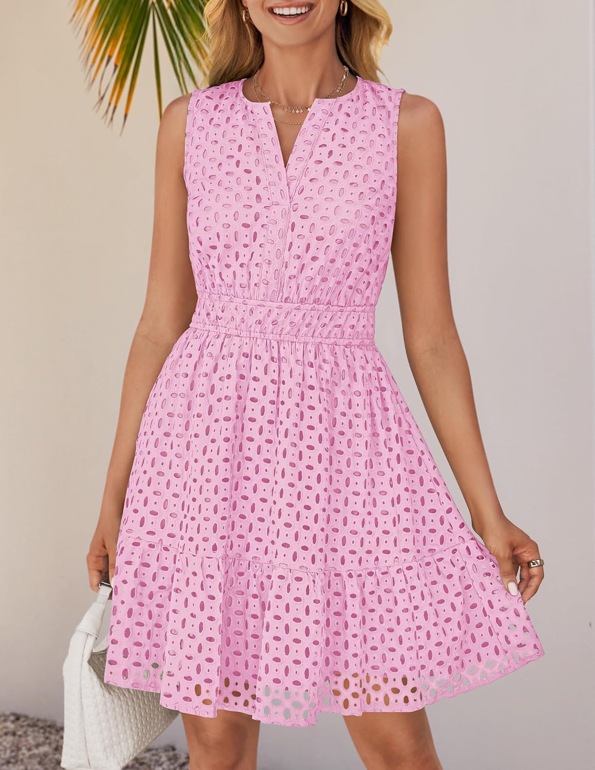 Women's Elegant Sleeveless Hollow Out Casual Mini Dress
