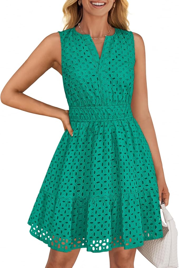 Women's Elegant Sleeveless Hollow Out Casual Mini Dress