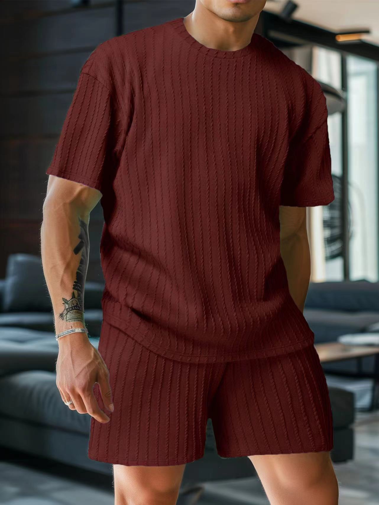 Men's Textured Short Sleeve & Shorts Set π₯