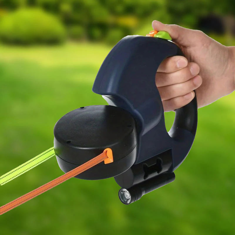 🐶 Dual Retractable Dog Leash with Flashlight & Waste Bag Holder