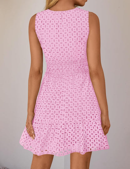 Women's Elegant Sleeveless Hollow Out Casual Mini Dress