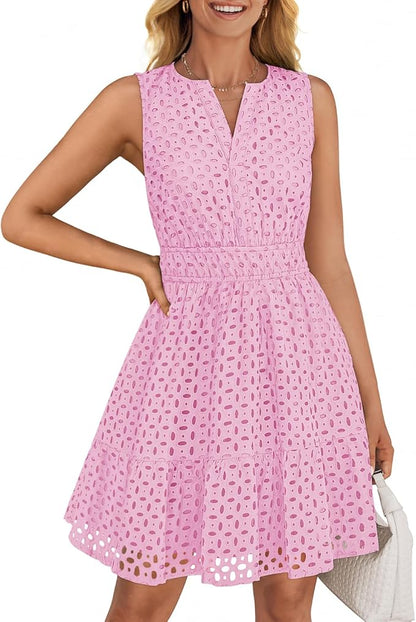 Women's Elegant Sleeveless Hollow Out Casual Mini Dress