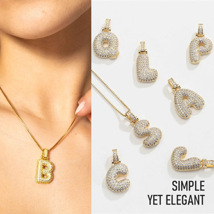 Bubble Initial Diamond Necklace with gift box🎁🎁