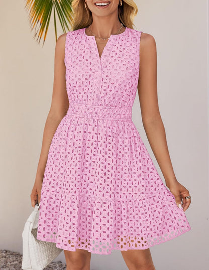 Women's Elegant Sleeveless Hollow Out Casual Mini Dress