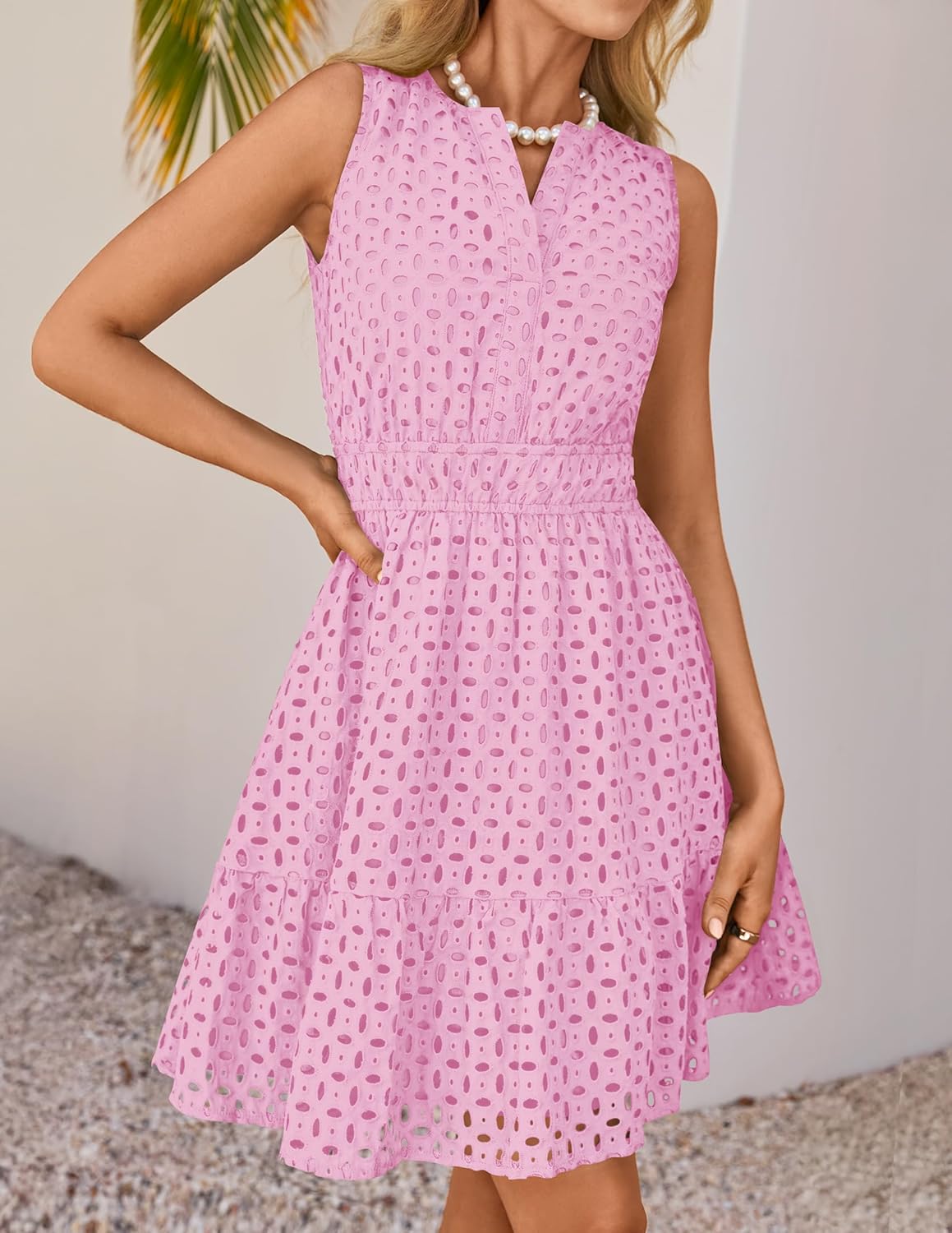Women's Elegant Sleeveless Hollow Out Casual Mini Dress