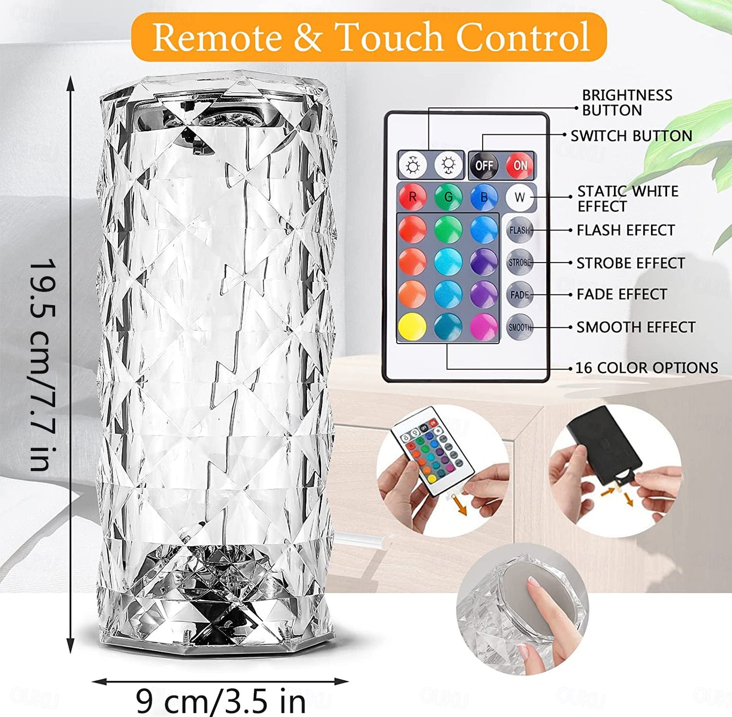 16 Colors Rose Rays Crystal Diamond Table Lamp, fully featured version🎁🎁