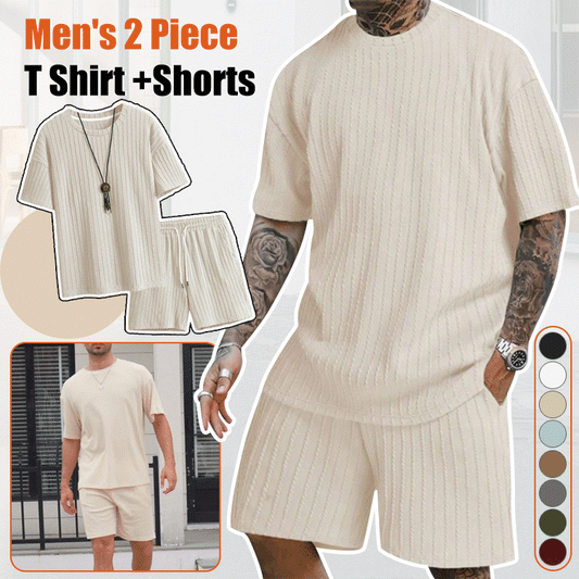 Men's Textured Short Sleeve & Shorts Set 🔥