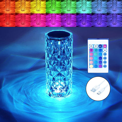 16 Colors Rose Rays Crystal Diamond Table Lamp, fully featured version🎁🎁